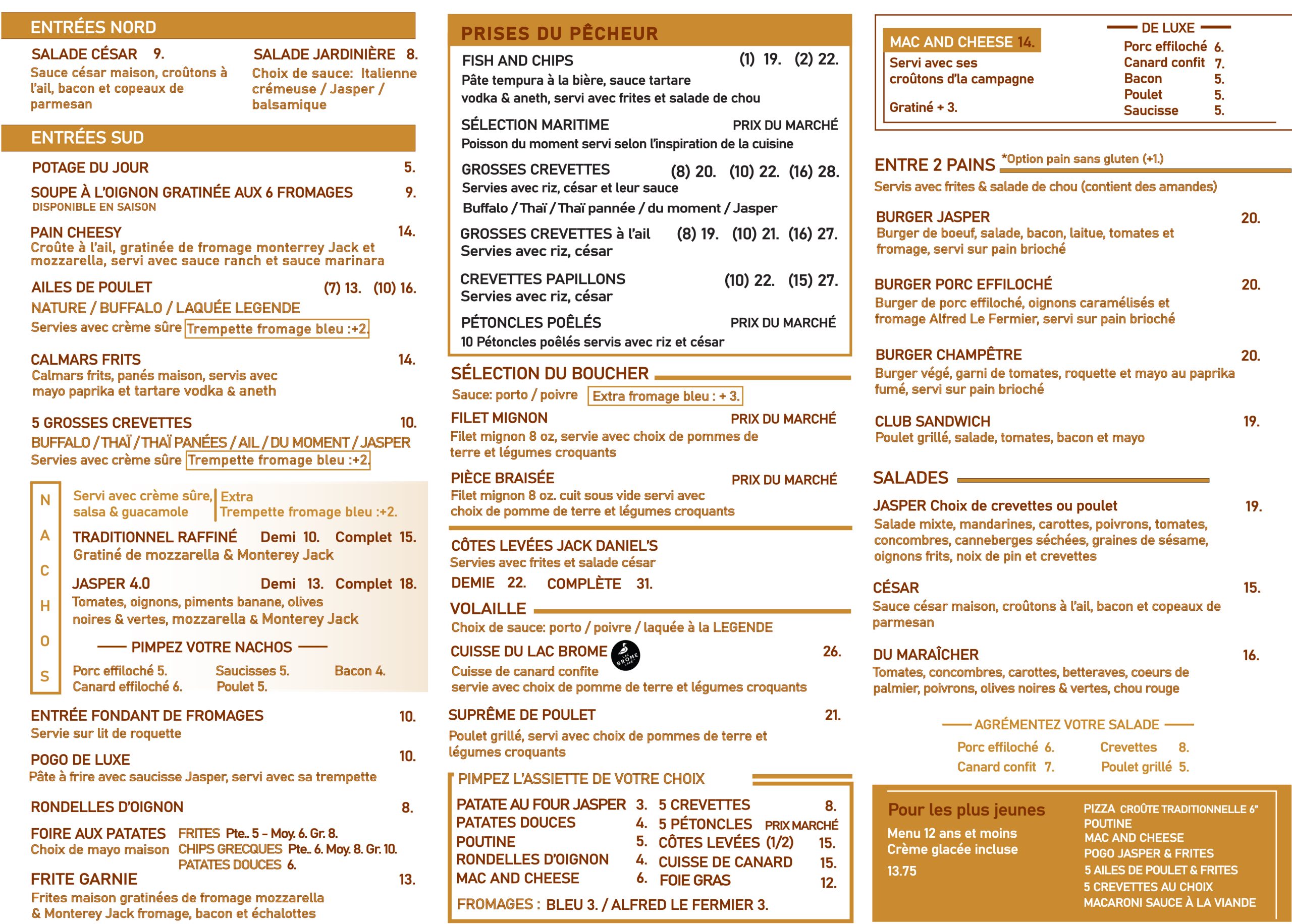 Brasserie Le Jasper - Menu pour apporter