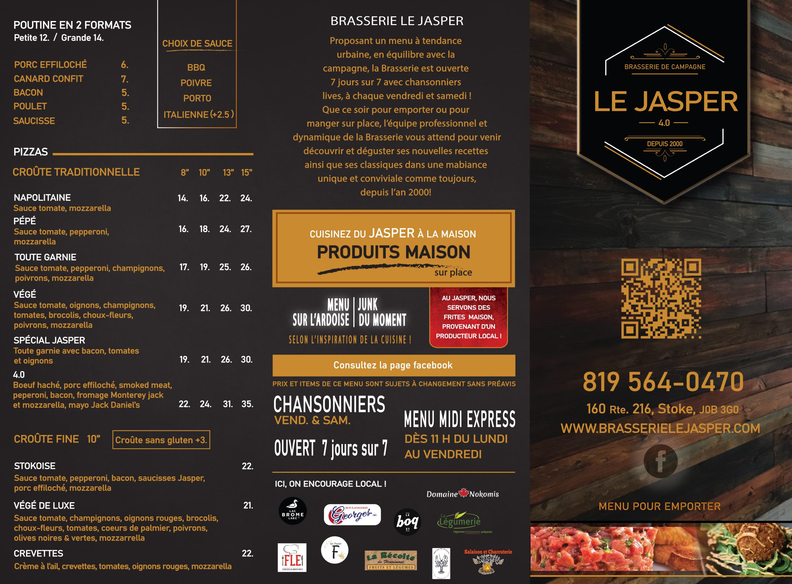 Brasserie le Jasper - Menu pour apporter
